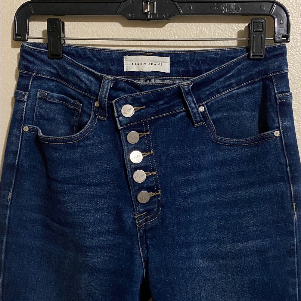 Risen Jeans High Rise Button Fly Straight Leg Raw Hem Size 26 Medium Was - Picture 13 of 13